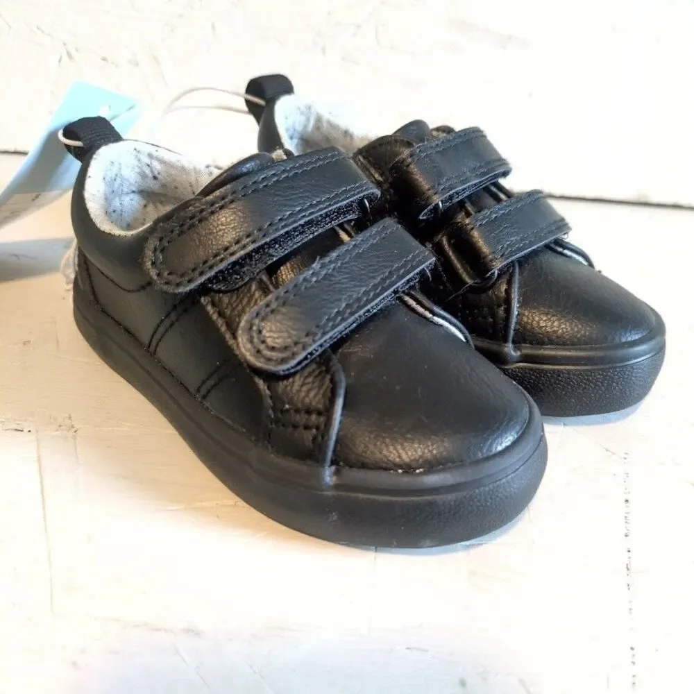 Cat & Jack Baby Boys Sneakers 5 Faux Leather Black Hook & Loop